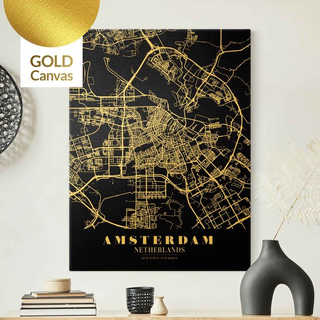Wanddeko Flur Stadtplan Amsterdam - Klassik Schwarz
