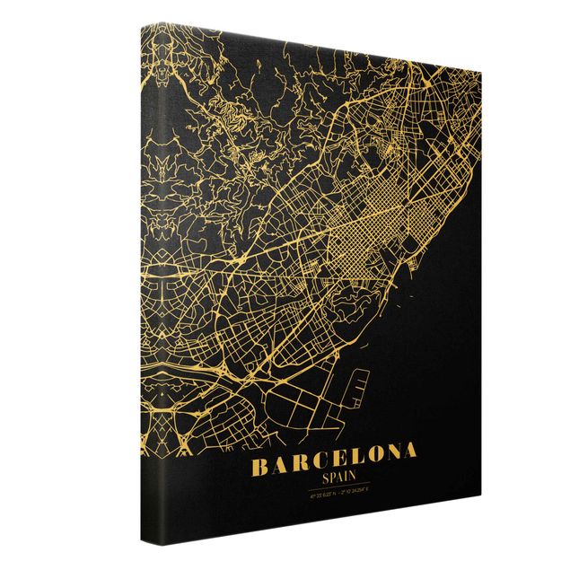 Wanddeko über Sofa Stadtplan Barcelona - Klassik Schwarz