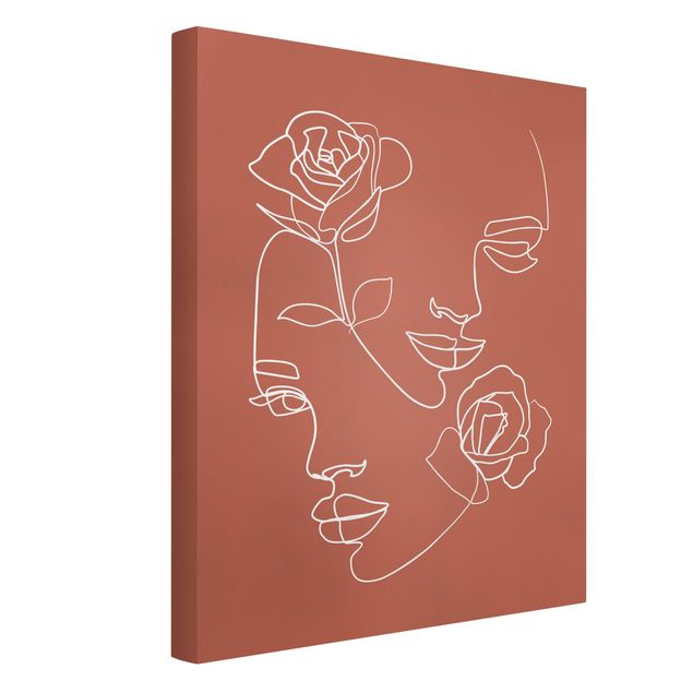 Wanddeko Schlafzimmer Line Art Gesichter Frauen Rosen Kupfer