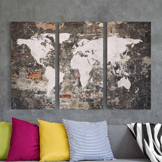 Wanddeko Wohnzimmer Alte Mauer Weltkarte