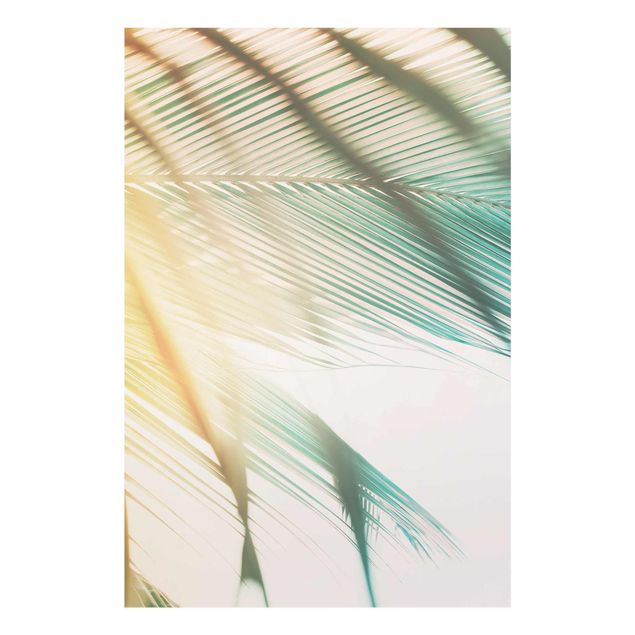 Wanddeko Treppenhaus Tropische Pflanzen Palmen bei Sonnenuntergang II