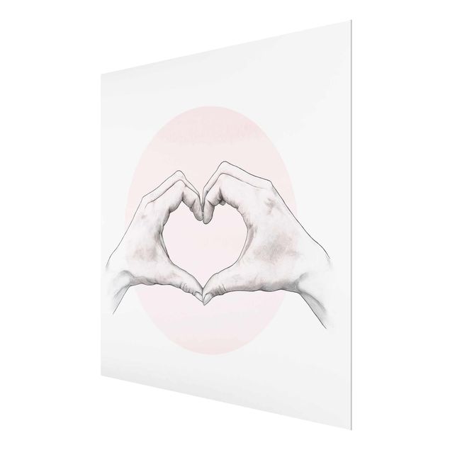 Wanddeko Jugendzimmer Illustration Herz Hände Kreis Rosa Weiß