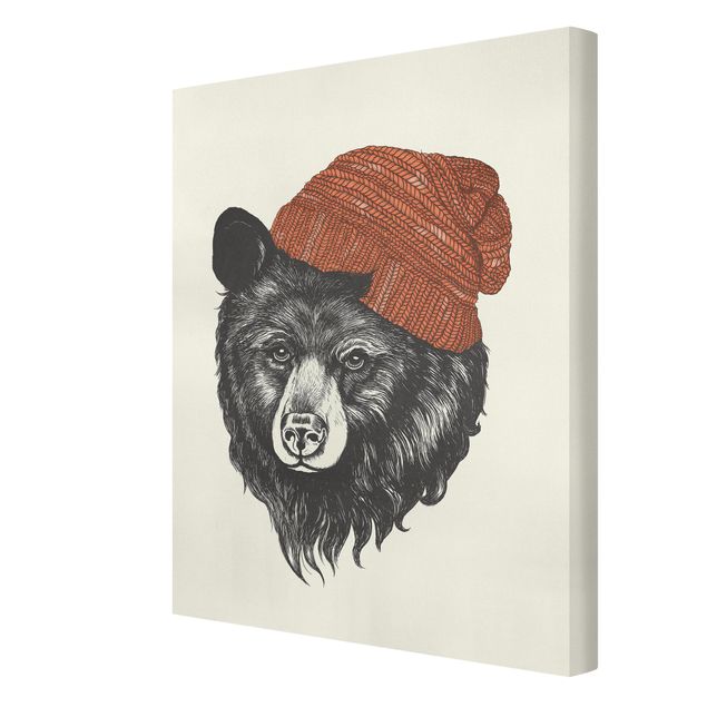 Wanddeko Esszimmer Illustration Bär mit roter Mütze Zeichnung