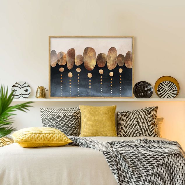 Wanddeko Schlafzimmer Abstrakte goldene Steine