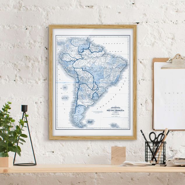 Wanddeko Wohnzimmer Karte in Blautönen - Südamerika