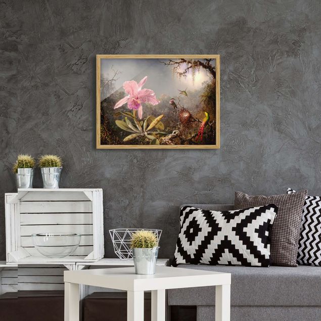 Wanddeko Wohnzimmer Martin Johnson Heade - Orchidee und drei Kolibris
