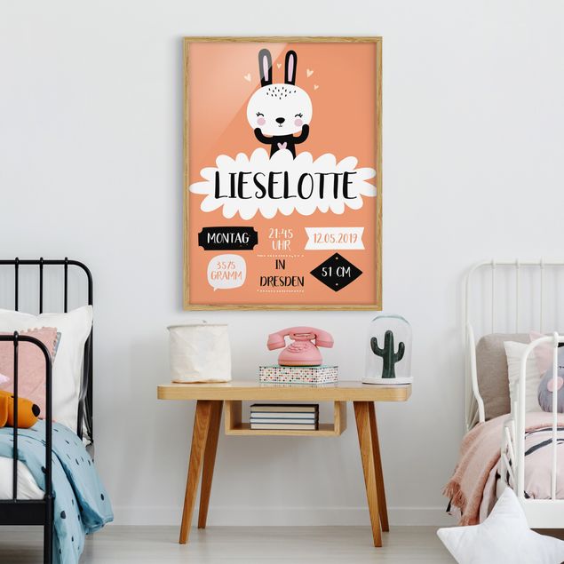 Wanddeko Babyzimmer Das glückliche Häschen Wunschtext