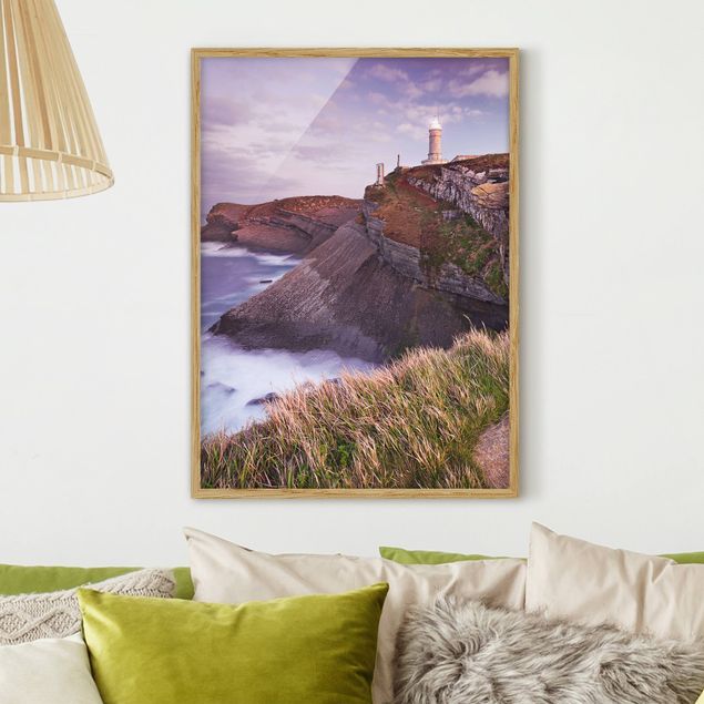 Strandbilder mit Rahmen Steilküste und Leuchtturm