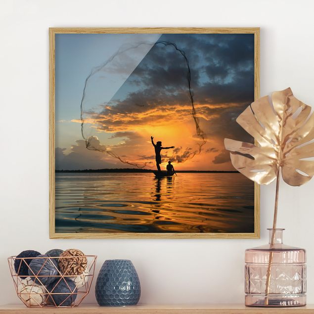 Strandbilder mit Rahmen Netz im Sonnenuntergang