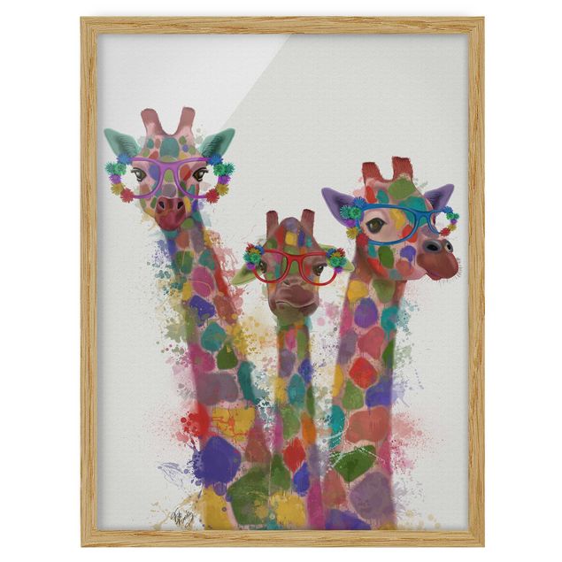 Wanddeko Büro Regenbogen Splash Giraffen-Trio