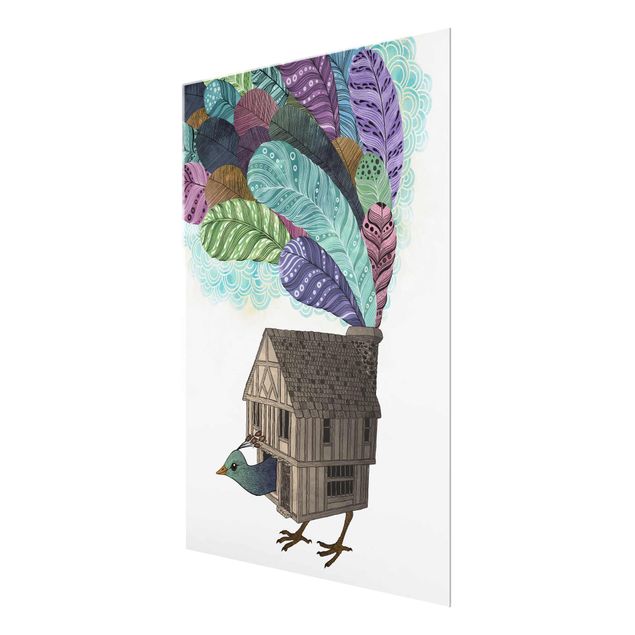 Wanddeko Jugendzimmer Illustration Vogel Haus mit Federn