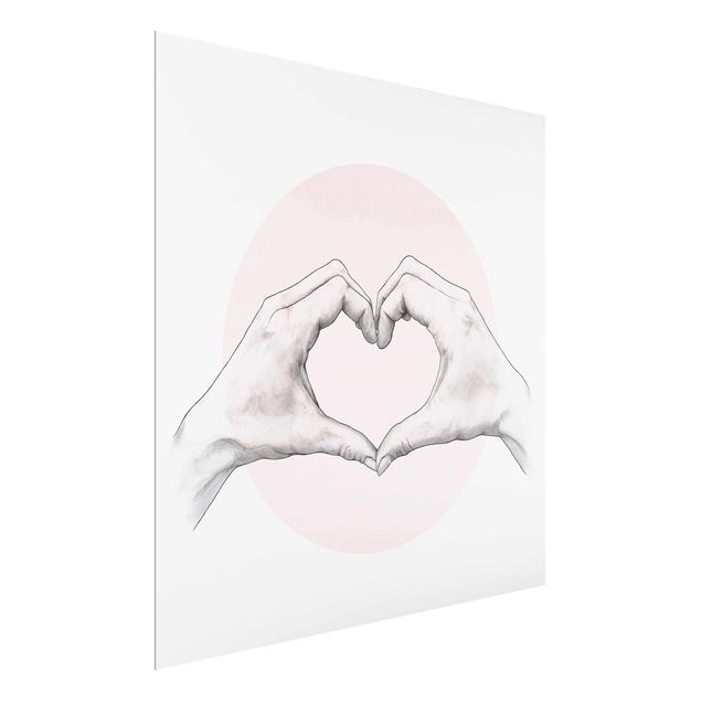 Wanddeko Esszimmer Illustration Herz Hände Kreis Rosa Weiß