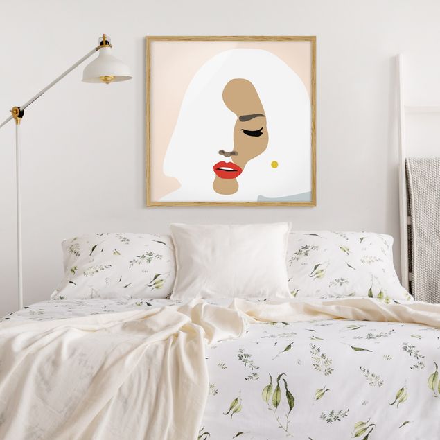 Wanddeko Schlafzimmer Line Art Portrait Frau Pastell Beige