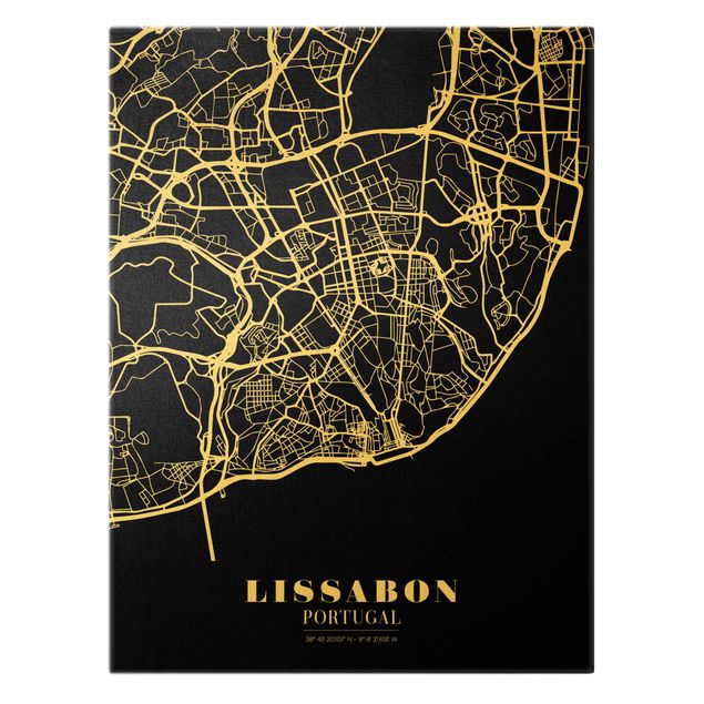 Wanddeko Treppenhaus Stadtplan Lissabon - Klassik Schwarz
