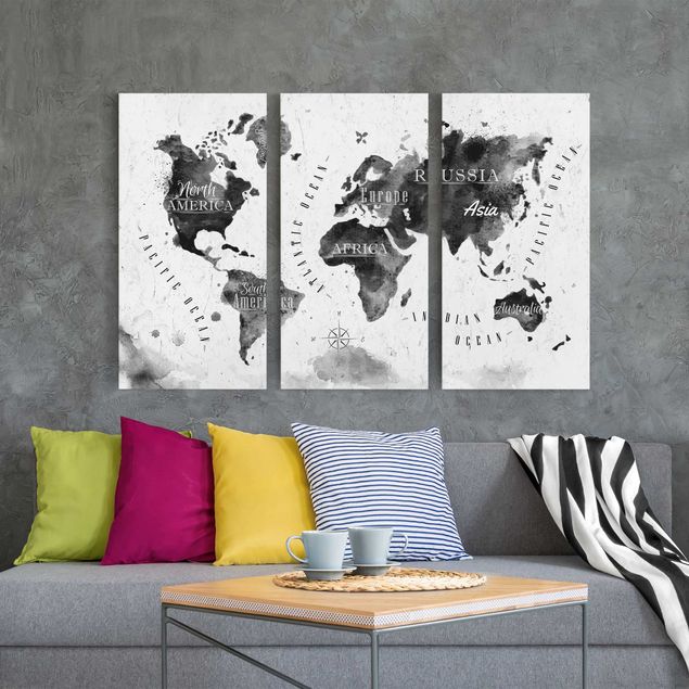 Wanddeko Flur Weltkarte Aquarell schwarz
