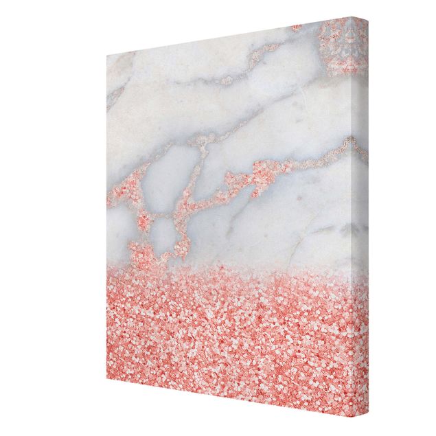 Wanddeko Esszimmer Marmoroptik mit Rosa Konfetti