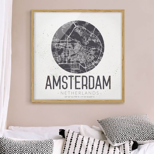 Wanddeko Wohnzimmer Stadtplan Amsterdam - Retro