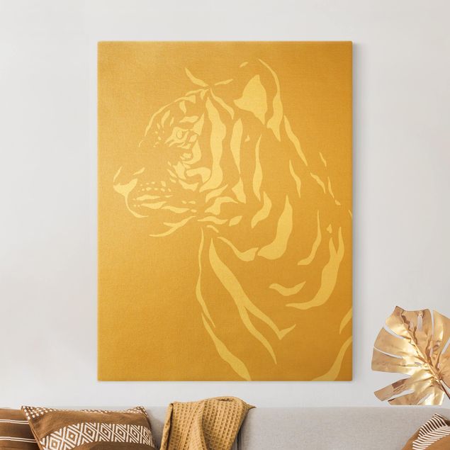Wanddeko Wohnzimmer Safari Tiere - Portrait Tiger Beige