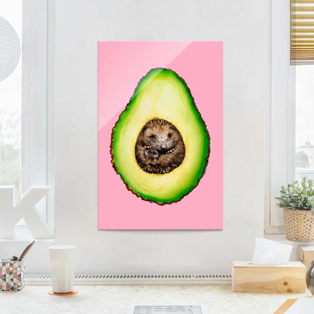 Glasbilder Tiere Avocado mit Igel