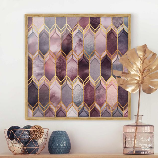 Wanddeko Schlafzimmer Glasmalerei geometrisch Rosé Gold