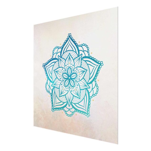 Wanddeko über Sofa Mandala Illustration Mandala gold blau