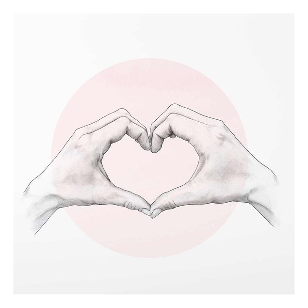 Wanddeko Büro Illustration Herz Hände Kreis Rosa Weiß