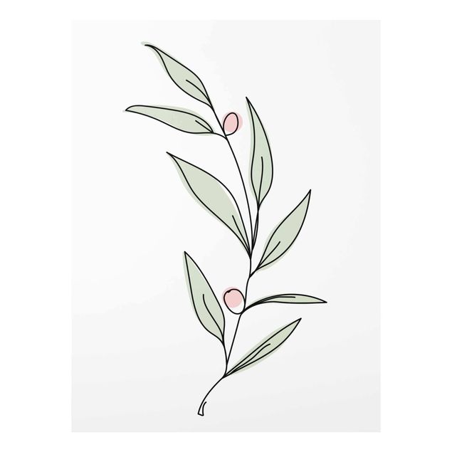 Wanddeko grün Zweig mit Beeren Line Art