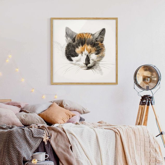 Wanddeko Schlafzimmer Vintage Zeichnung Katze IV