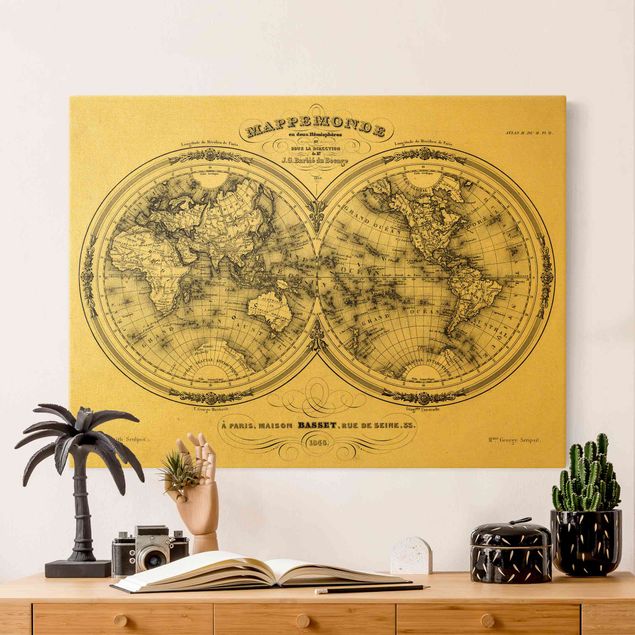 Wanddeko Wohnzimmer Weltkarte - Französische Karte der Hemissphären von 1848