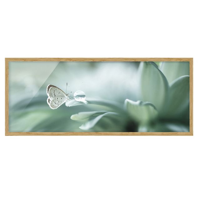 Wanddeko Esszimmer Schmetterling und Tautropfen in Pastellgrün