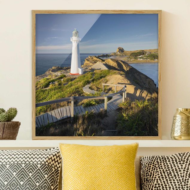 Strandbilder mit Rahmen Castle Point Leuchtturm Neuseeland