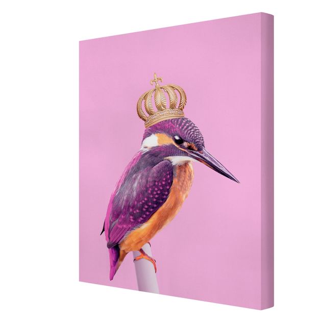 Leinwandbild Vögel Rosa Eisvogel mit Krone
