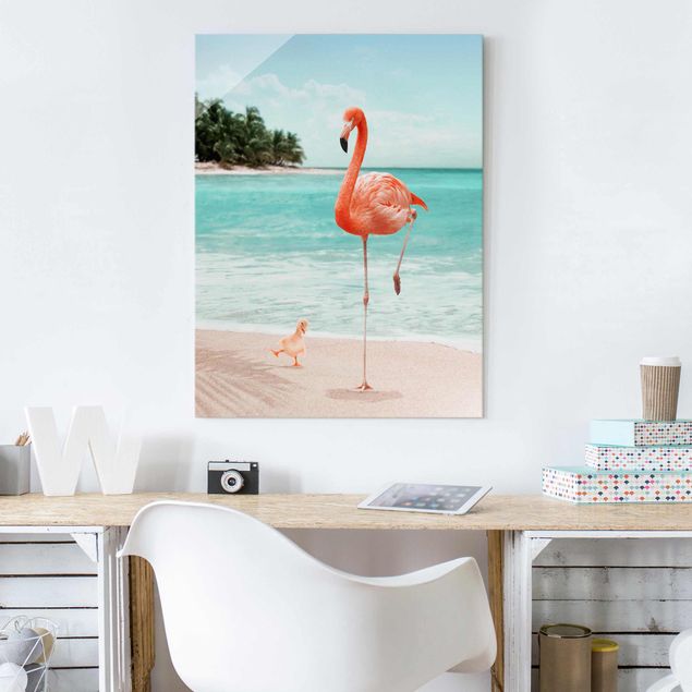 Wanddeko Schlafzimmer Strand mit Flamingo