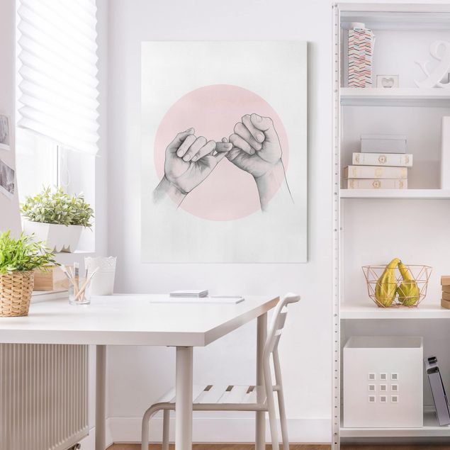 Wanddeko Schlafzimmer Illustration Hände Freundschaft Kreis Rosa Weiß