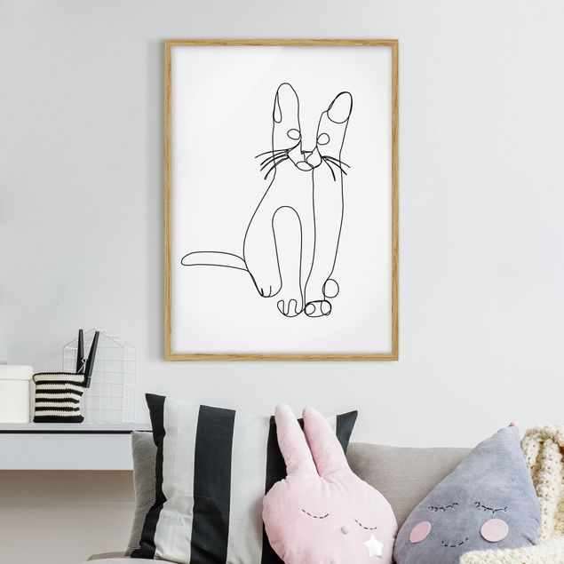 Wanddeko Wohnzimmer Katze Line Art