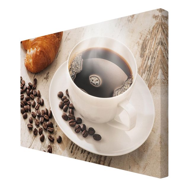 Wandbilder Kaffee Dampfende Kaffeetasse mit Kaffeebohnen