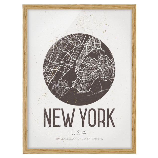 Wandbilder New York Stadtplan New York - Retro