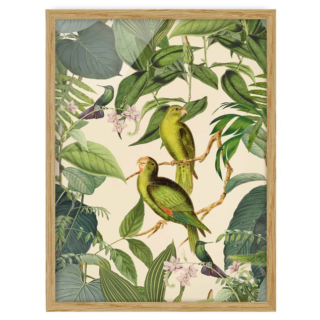 Wanddeko Esszimmer Vintage Collage - Papageien im Dschungel