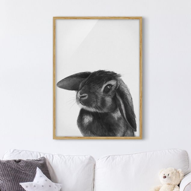 Wanddeko Wohnzimmer Illustration Hase Schwarz Weiß Zeichnung
