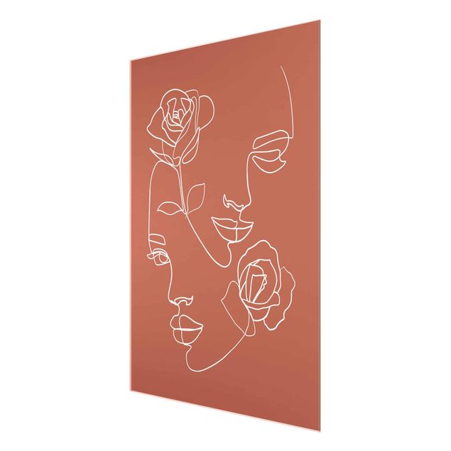 Wanddeko Büro Line Art Gesichter Frauen Rosen Kupfer