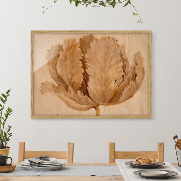 Wanddeko beige Sepia Tulpe auf Holz II