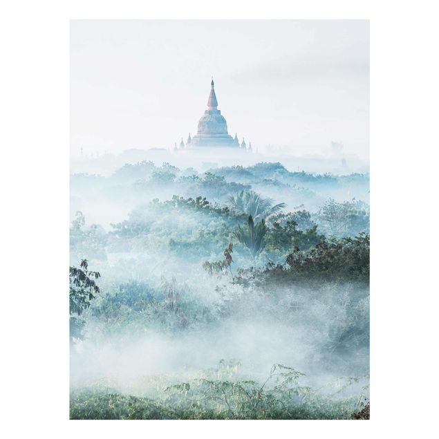 Wanddeko grün Morgennebel über dem Dschungel von Bagan