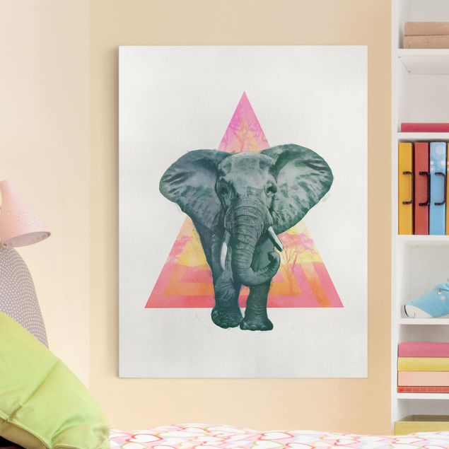 Wanddeko Esszimmer Illustration Elefant vor Dreieck Malerei