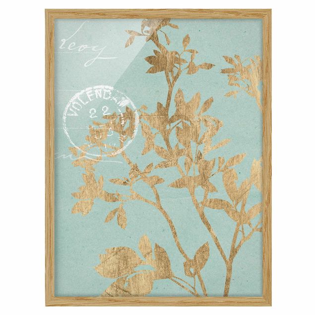Wanddeko Flur Goldene Blätter auf Turquoise II