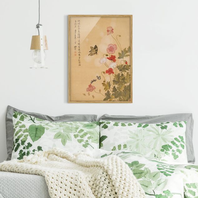 Wanddeko Wohnzimmer Yuanyu Ma - Mohnblumen und Schmetterlinge