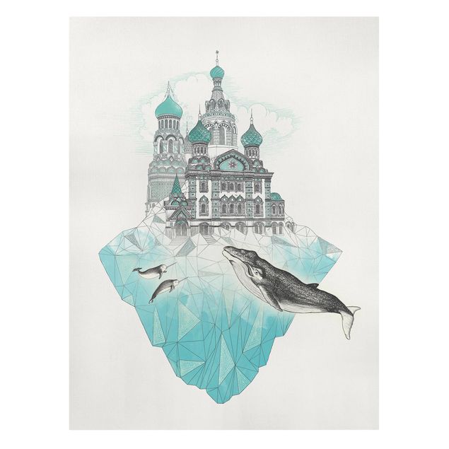 Katzenbilder auf Leinwand Illustration Kirche mit Kuppeln und Wal