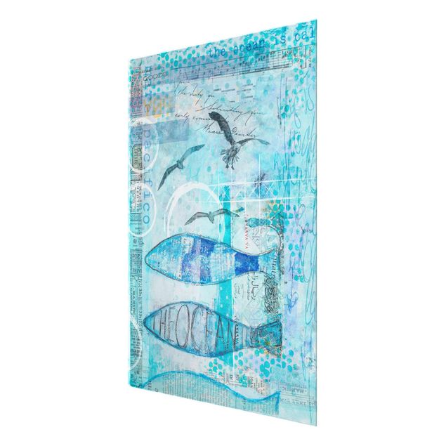 Wanddeko Büro Bunte Collage - Blaue Fische