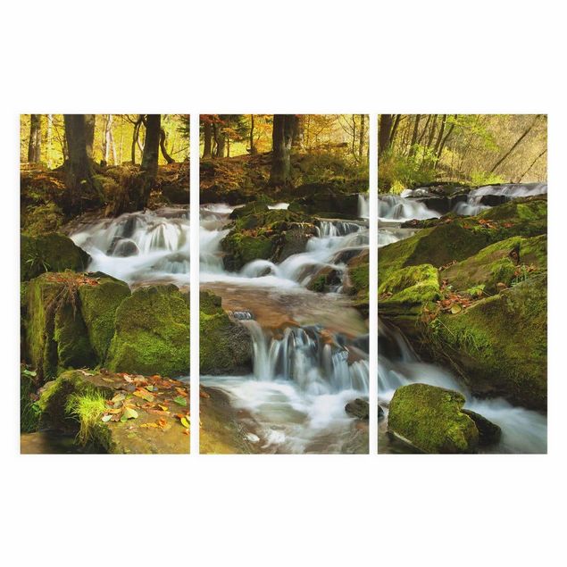 Wanddeko grün Wasserfall herbstlicher Wald
