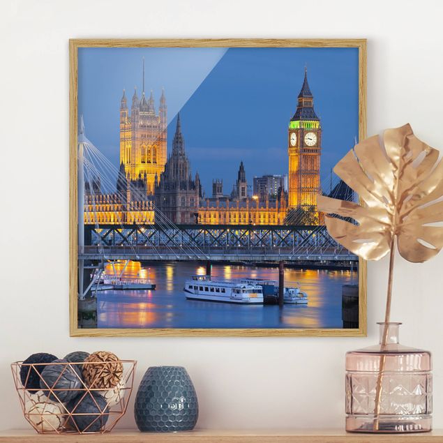 Wanddeko Wohnzimmer Big Ben und Westminster Palace in London bei Nacht