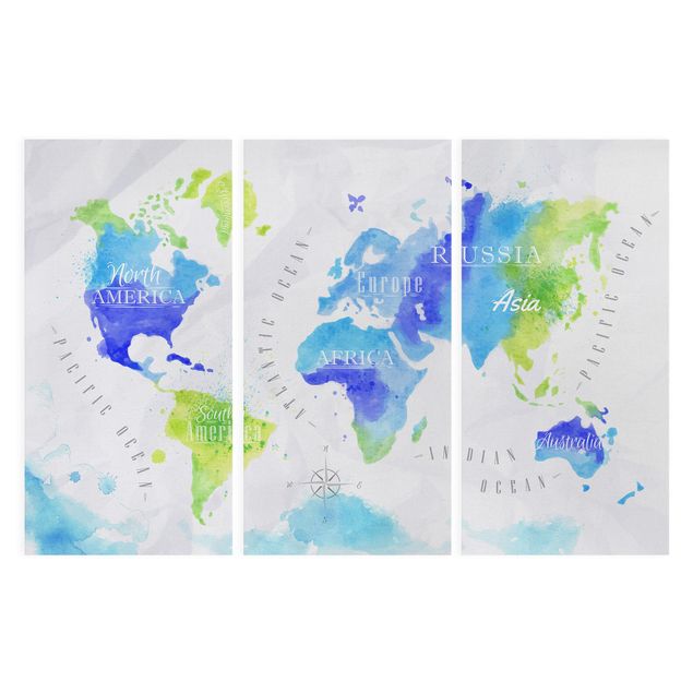 Wanddeko Esszimmer Weltkarte Aquarell blau grün
